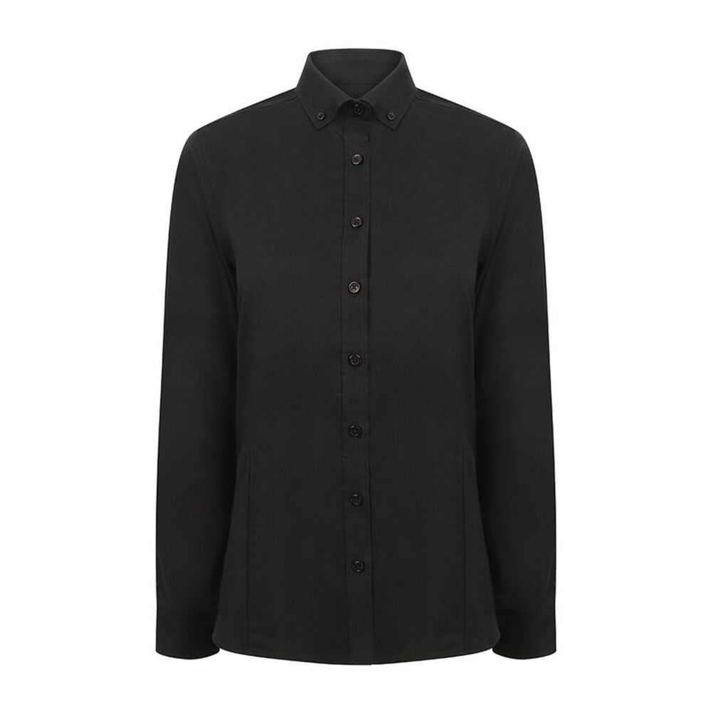 Henbury Womens/Ladies Modern Long Sleeve Oxford Shirt / Black